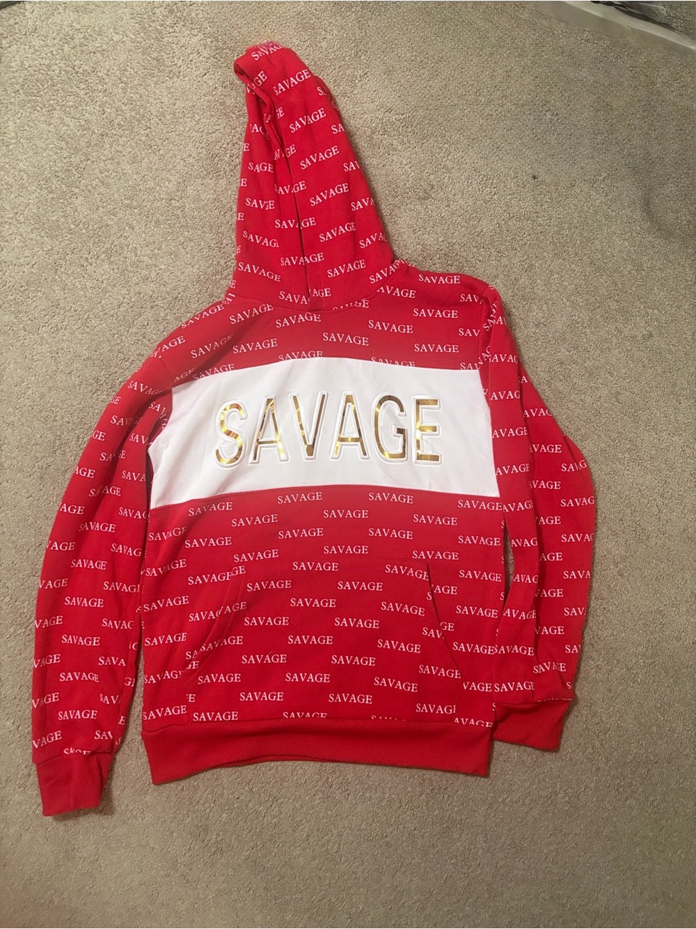 Boutique 9 Red & White "SAVAGE" Logo Hooded Sweatshirt